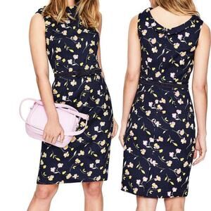 Boden Martha Floral Sheath Dress Navy Sleeveless Cotton Pique Stretch NWT Sz 4
